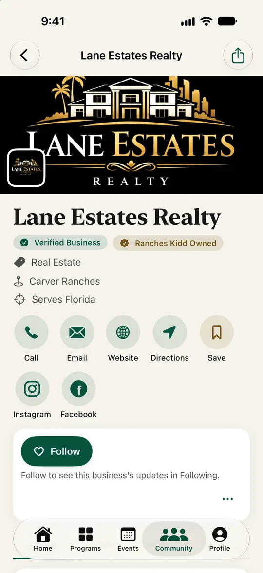 CRPHub business profile with a Follow button